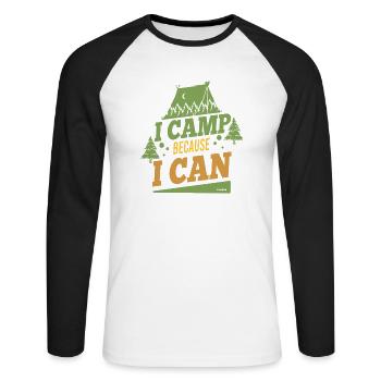 Je campe parce que je peux camper - T-shirt baseball manches longues Homme - blanc/noir - Devant - Nik (191cm)