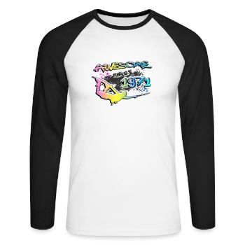 Génial depuis 1971. Style de vie de wakeboard - T-shirt baseball manches longues Homme - blanc/noir - Devant - Nik (191cm)