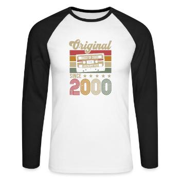 Vintage Geburtstag Original Geschenkidee 2000 - Unisex Baseballshirt langarm - Weiß/Schwarz - Vorne - Nik (191cm)