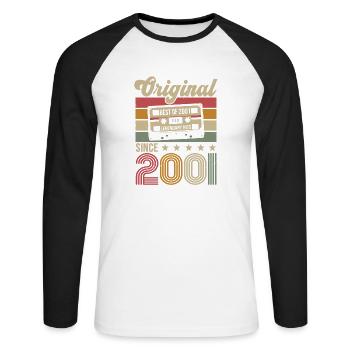 Vintage Geburtstag Original Geschenkidee 2001 - Unisex Baseballshirt langarm - Weiß/Schwarz - Vorne - Nik (191cm)