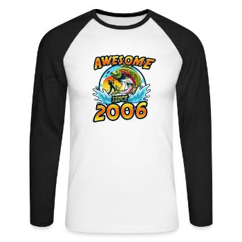 Génial depuis 2006. Angel, l’anniversaire du pêcheur - T-shirt baseball manches longues Homme - blanc/noir - Devant - Nik (191cm)