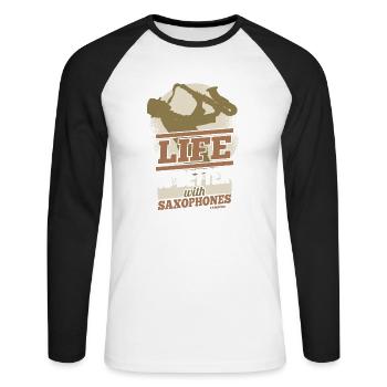 Life Is Better With Saxophones - Unisex Baseballshirt langarm - Weiß/Schwarz - Vorne - Nik (191cm)