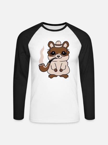 Herr Hamster raucht Pfeife - Unisex Baseballshirt langarm - Weiß/Schwarz