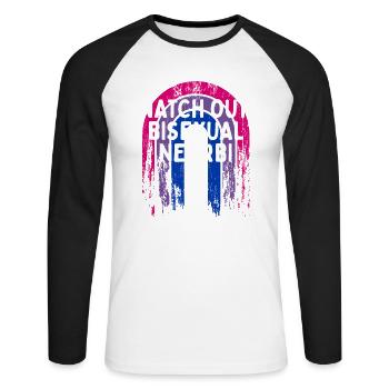 Watch Out Bisexual NearBi Bi LGBTQ Bi Pride LGBT - Unisex Baseballshirt langarm - Weiß/Schwarz - Vorne - Nik (191cm)