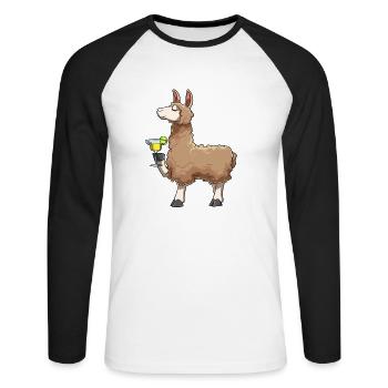 Lustiges Alpaka drinkt Cocktail - Unisex Baseballshirt langarm - Weiß/Schwarz - Vorne - Nik (191cm)