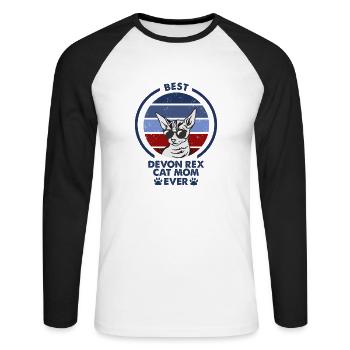 Maman chat - Devon Rex Chat - T-shirt baseball manches longues Homme - blanc/noir - Devant - Nik (191cm)