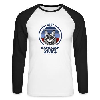 Papa chat - Maine Coon Cat - T-shirt baseball manches longues Homme - blanc/noir - Devant - Nik (191cm)