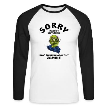 Désolé de ne pas écouter zombie - T-shirt baseball manches longues Homme - blanc/noir - Devant - Nik (191cm)
