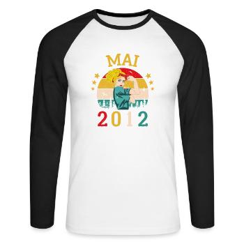 Mai 2012 Anniversaire Vintage Happy Birthday - T-shirt baseball manches longues Homme - blanc/noir - Devant - Nik (191cm)
