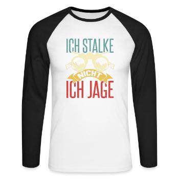 Lustiges Jagdhorn Fernglas Jäger Spruch design - Unisex Baseballshirt langarm - Weiß/Schwarz - Vorne - Nik (191cm)