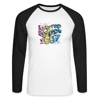 Limited Edition 1997 Graffiti - Unisex Baseballshirt langarm - Weiß/Schwarz - Vorne - Nik (191cm)