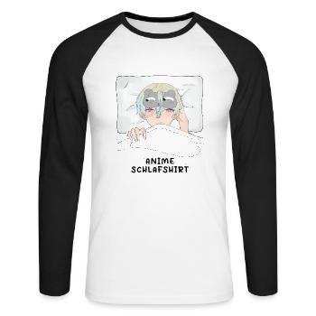 Chemise de nuit Anime Otaku Weeb Kawaii - T-shirt baseball manches longues Homme - blanc/noir - Devant - Nik (191cm)
