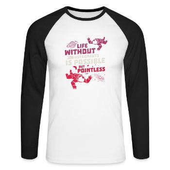 La vie sans astronautes est possible - T-shirt baseball manches longues Homme - blanc/noir - Devant - Nik (191cm)
