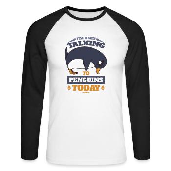 Je ne parle qu’aux pingouins aujourd’hui - T-shirt baseball manches longues Homme - blanc/noir - Devant - Nik (191cm)