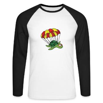 Parachutisme Tortue Parachutisme - T-shirt baseball manches longues Homme - blanc/noir - Devant - Nik (191cm)