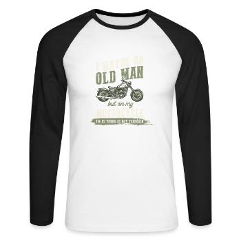 Motorcycle Old Man - Unisex Long Sleeve Baseball T-Shirt - white/black - Front - Nik (191cm)