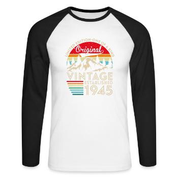 Original vintage established in 1945 anniversary - Unisex Long Sleeve Baseball T-Shirt - white/black - Front - Nik (191cm)