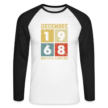 Anniversaire Vintage Idée Cadeau Décembre 1968 - T-shirt baseball manches longues Homme - blanc/noir - Devant - Nik (191cm)