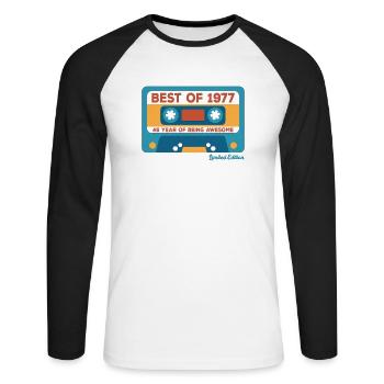 1977 Vintage Vintage Retro Cadeau D’anniversaire - T-shirt baseball manches longues Homme - blanc/noir - Devant - Nik (191cm)
