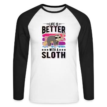 Life is better with a Sloth Faultier - Unisex Long Sleeve Baseball T-Shirt - white/black - Front - Nik (191cm)