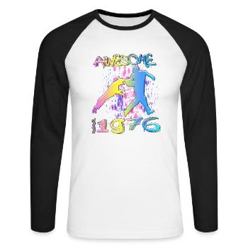Génial depuis 1976. Agilité, Hundetraining - T-shirt baseball manches longues Homme - blanc/noir - Devant - Nik (191cm)
