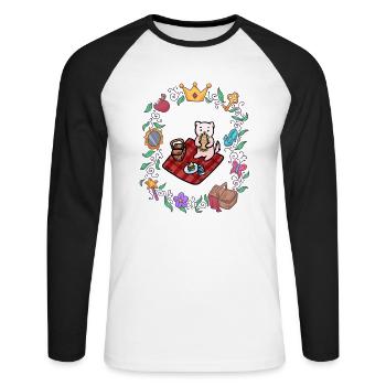 Cat Picnic Fairy Tale - Unisex Long Sleeve Baseball T-Shirt - white/black - Front - Nik (191cm)