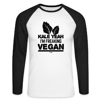 Fou végétalien - T-shirt baseball manches longues Homme - blanc/noir - Devant - Nik (191cm)