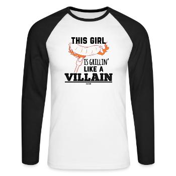 Grillen Frau lustiger Spruch - Unisex Baseballshirt langarm - Weiß/Schwarz - Vorne - Nik (191cm)