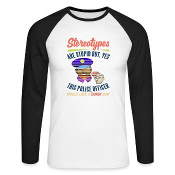 Ce policier aime un beignet drôle de stéréotypes - T-shirt baseball manches longues Homme - blanc/noir - Devant - Nik (191cm)