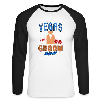 Vegas Groom Squad Retro Vegas Wedding T-Shirt - Unisex Long Sleeve Baseball T-Shirt - white/black - Front - Nik (191cm)