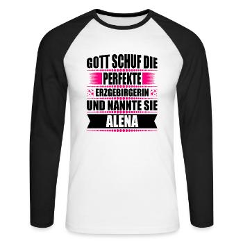 Erzgebirge Frau Namen Sachsen Alena - Unisex Baseballshirt langarm - Weiß/Schwarz - Vorne - Nik (191cm)