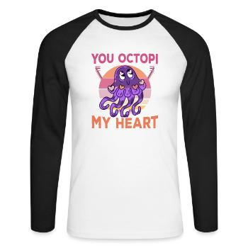 Tintenfisch Krake Oktopus Meer Tentakel Kraken - Unisex Baseballshirt langarm - Weiß/Schwarz - Vorne - Nik (191cm)