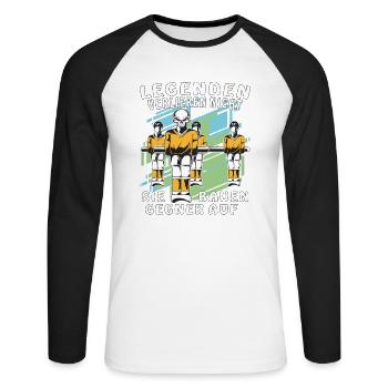 TISCHFUSSBALL LEGENDEN VERLIEREN NICHT - Unisex Baseballshirt langarm - Weiß/Schwarz - Vorne - Nik (191cm)