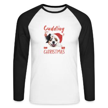 Berger australien Joyeux Noël - T-shirt baseball manches longues Homme - blanc/noir - Devant - Nik (191cm)