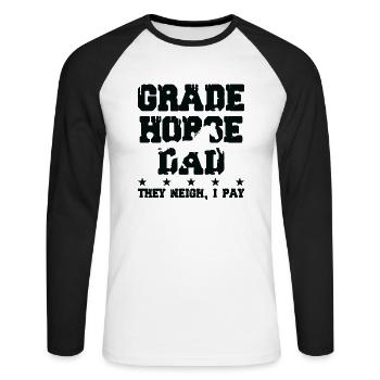 Père du cheval - Grade Horse - T-shirt baseball manches longues Homme - blanc/noir - Devant - Nik (191cm)