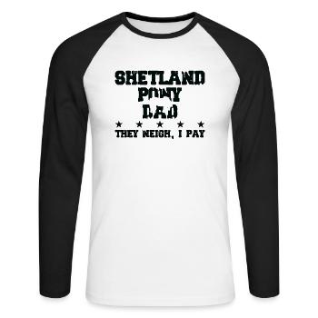 Pferdes Vater - Shetlandpony - Unisex Baseballshirt langarm - Weiß/Schwarz - Vorne - Nik (191cm)