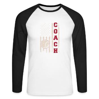 Baseball Coach Coaching American Flag Baseball Tra - Unisex Baseballshirt langarm - Weiß/Schwarz - Vorne - Nik (191cm)