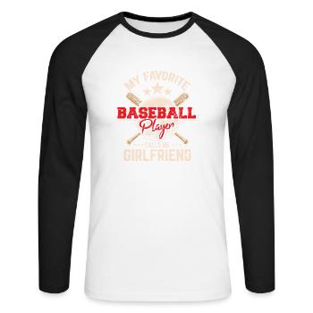 My Favorite Baseball Player Calls Me Girlfriend Su - Unisex Long Sleeve Baseball T-Shirt - white/black - Front - Nik (191cm)