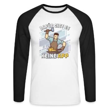 SCHMIED DAFÜR GIBT ES KEINE APP - Unisex Baseballshirt langarm - Weiß/Schwarz - Vorne - Nik (191cm)
