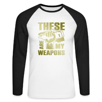 Armes de barbier - T-shirt baseball manches longues Homme - blanc/noir - Devant - Nik (191cm)
