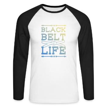 Arts martiaux ceinture noire - T-shirt baseball manches longues Homme - blanc/noir - Devant - Nik (191cm)