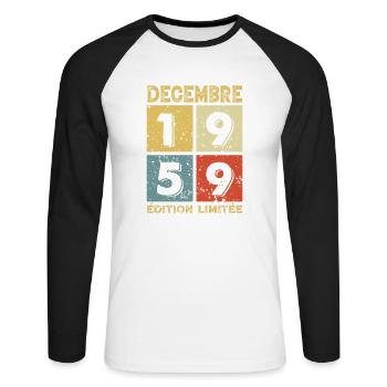 Anniversaire Vintage Idée Cadeau Décembre 1959 - T-shirt baseball manches longues Homme - blanc/noir - Devant - Nik (191cm)
