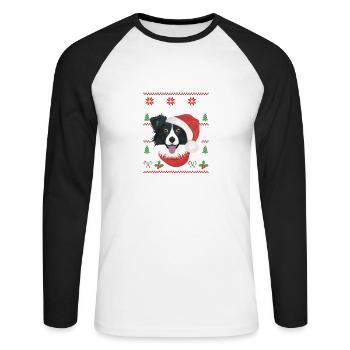 Border Collie Merry Christmas - Unisex Long Sleeve Baseball T-Shirt - white/black - Front - Nik (191cm)