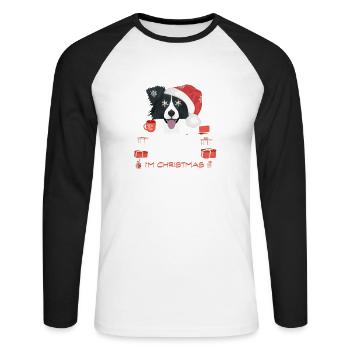 Marché de Noël Border Collie - T-shirt baseball manches longues Homme - blanc/noir - Devant - Nik (191cm)