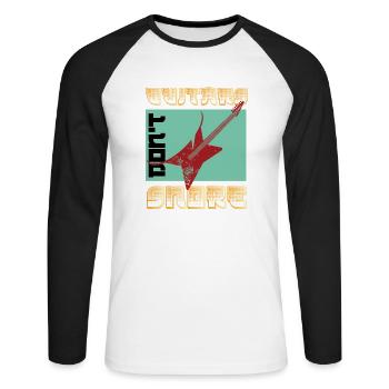 Lustiges E-Gitarren Spruch Motiv und Gitarrist - Unisex Baseballshirt langarm - Weiß/Schwarz - Vorne - Nik (191cm)