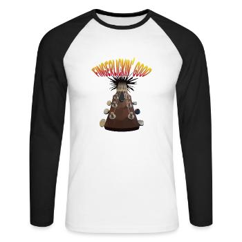 Lustiges Vintage Retro E-Gitarren Motiv - Unisex Baseballshirt langarm - Weiß/Schwarz - Vorne - Nik (191cm)