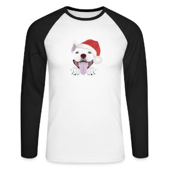 Bull Terrier Joyeux Noël - T-shirt baseball manches longues Homme - blanc/noir - Devant - Nik (191cm)