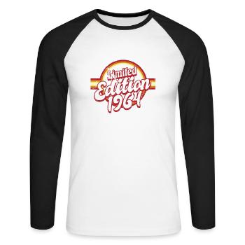 Limited Edition 1964 Vintage - Unisex Baseballshirt langarm - Weiß/Schwarz - Vorne - Nik (191cm)