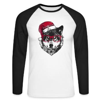 Mürrischer Weihnachtswolf - Unisex Baseballshirt langarm - Weiß/Schwarz - Vorne - Nik (191cm)