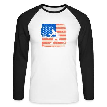 American Flag Tennis Player Funny US Sports - Unisex Long Sleeve Baseball T-Shirt - white/black - Front - Nik (191cm)